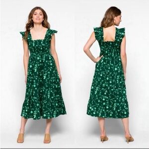 Hill House Green Floral Midi Dress